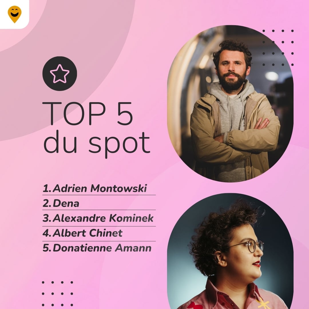 Awards 2023 : le top 5 du spot du rire composé d’Adrien Montowski, Dena, Alexandre Kominek, Albert Chinet et Donatienne Amann