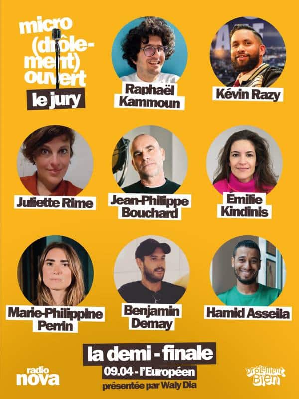 Les jurés de la demi-finale : Raphaël Kammoun, Kévin Razy, Juliette Rime, Jean-Philippe Bouchard, Émilie Kindinis, Marie-Philippine Perrin, Benjamin Demay et Hamid Asseila