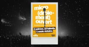 Affiche du tremplin Micro (drôlement) ouvert : 2 soirées, 10 talents, 1 seule victoire pour choisir le prochain chroniqueur de Radio Nova Affiche du tremplin Micro (drôlement) ouvert : 2 soirées, 10 talents, 1 seule victoire pour choisir le prochain chroniqueur de Radio Nova